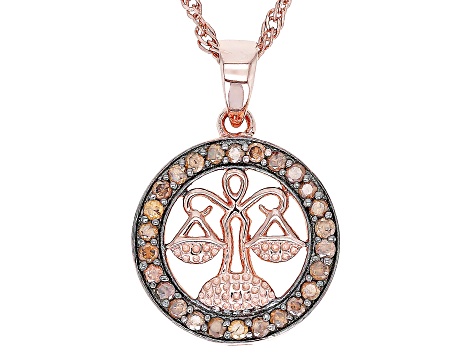 Pre-Owned Champagne Diamond 14k Rose Gold Over Sterling Silver Libra Pendant With 18" Singapore Chai
