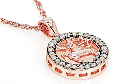 Pre-Owned Champagne Diamond 14k Rose Gold Over Sterling Silver Sagittarius Pendant With 18" Chain 0.