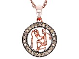 Pre-Owned Champagne Diamond 14k Rose Gold Over Sterling Silver Aquarius Pendant With 18" Chain 0.25c