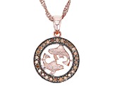 Pre-Owned Champagne Diamond 14k Rose Gold Over Sterling Silver Pisces Pendant With 18" Singapore Cha