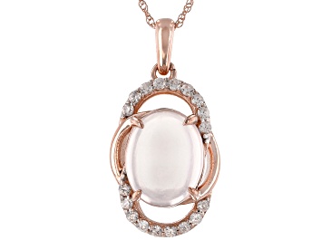 Picture of Pre-Owned Pink Rose Quartz 10k Rose Gold Pendant With Chain 0.18ctw