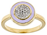 Pre-Owned White Diamond Accent And Pastel Purple Enamel 14k Yellow Gold Over Sterling Silver Cluster