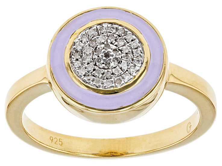 Pre-Owned White Diamond Accent And Pastel Purple Enamel 14k Yellow Gold Over Sterling Silver Cluster
