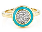 Pre-Owned White Diamond Accent And Teal Enamel 14k Yellow Gold Over Sterling Silver Cluster Ring