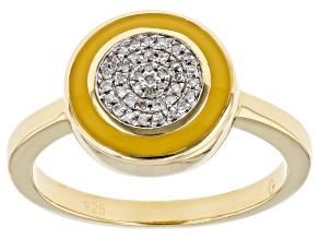 Pre-Owned White Diamond Accent And Yellow Enamel 14k Yellow Gold Over Sterling Silver Cluster Ring