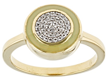 Picture of Pre-Owned White Diamond Accent And Green Enamel 14k Yellow Gold Over Sterling Silver Cluster Ring