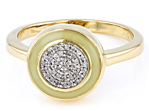 Pre-Owned White Diamond Accent And Green Enamel 14k Yellow Gold Over Sterling Silver Cluster Ring