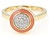 Pre-Owned White Diamond Accent And Pink Enamel 14k Yellow Gold Over Sterling Silver Cluster Ring