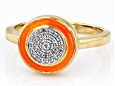 Pre-Owned White Diamond Accent And Orange Enamel 14k Yellow Gold Over Sterling Silver Cluster Ring