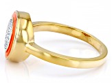 Pre-Owned White Diamond Accent And Orange Enamel 14k Yellow Gold Over Sterling Silver Cluster Ring