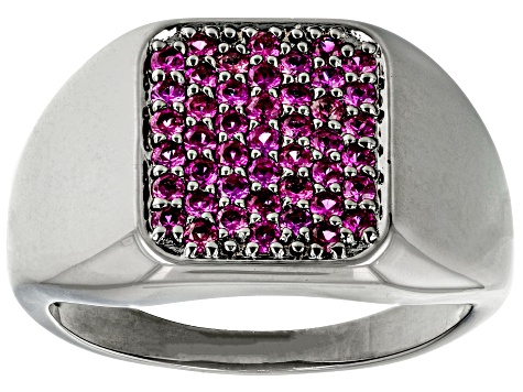 Pre-Owned Red Lab Created Ruby, Black Rhodium Over Sterling Silver Men's Ring .81ctw