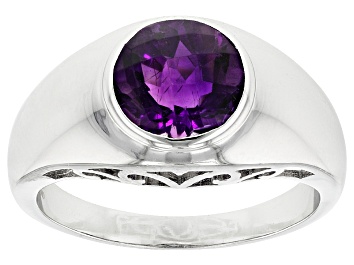 Picture of Pre-Owned Purple Moroccan Amethyst Rhodium Over Sterling Silver Solitaire gents Ring 2.26ct