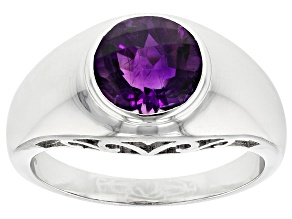 Pre-Owned Purple Moroccan Amethyst Rhodium Over Sterling Silver Solitaire gents Ring 2.26ct
