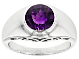 Pre-Owned Purple Moroccan Amethyst Rhodium Over Sterling Silver Solitaire gents Ring 2.26ct