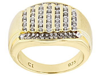 Picture of Pre-Owned White Diamond 14k Yellow Gold Over Sterling Silver Mens Ring 0.50ctw