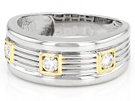 Pre-Owned Moissanite platineve and 14k yellow gold over platineve mens ring .30ctw DEW.
