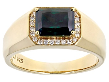Picture of Pre-Owned Green and colorless moissanite 14k yellow gold over silver mens ring 2.98ctw DEW.