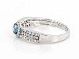 Pre-Owned White And Blue Lab-Grown Diamond 14k White Gold Halo Ring 0.60ctw