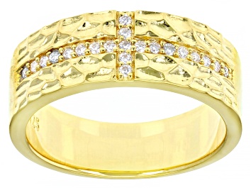 Picture of Pre-Owned Moissanite platineve and 14k yellow gold over sterling silver mens cross band ring .21ctw
