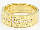 Pre-Owned Moissanite platineve and 14k yellow gold over sterling silver mens cross band ring .21ctw