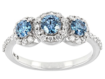 Picture of Pre-Owned Blue And White Lab-Grown Diamond 14k White Gold 3-Stone Ring 1.09ctw