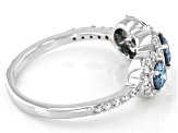 Pre-Owned Blue And White Lab-Grown Diamond 14k White Gold 3-Stone Ring 1.09ctw