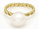 Pre-Owned White Cultured Freshwater Pearl 18k Yellow Gold Over Sterling Silver Ring