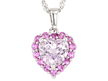 Picture of Pre-Owned Kunzite Rhodium Over Sterling Silver Heart Pendant With Chain 2.76ctw