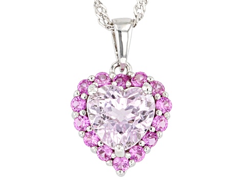 Pre-Owned Kunzite Rhodium Over Sterling Silver Heart Pendant With Chain 2.76ctw