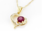 Pre-Owned Red Mahaleo® Ruby With Round White Diamond 10k Yellow Gold Heart Pendant With Chain .63ctw