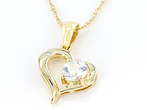 Pre-Owned White Zircon 10k Yellow Gold Heart Pendant With Chain .63ctw