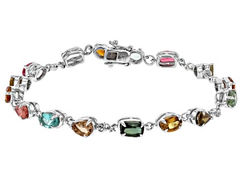 Picture of Pre-Owned Multi-Tourmaline Rhodium Over Sterling Silver Bracelet 5.89ctw