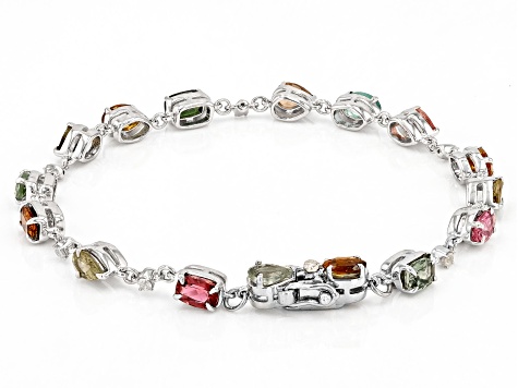 Pre-Owned Multi-Tourmaline Rhodium Over Sterling Silver Bracelet 5.89ctw