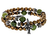 Pre-Owned Glass & Connemara Marble Silver Tone Rosary