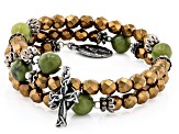 Pre-Owned Glass & Connemara Marble Silver Tone Rosary