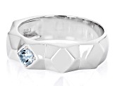 Pre-Owned Blue Aquamarine Rhodium Over Sterling Silver Men's March Birthstone Ring .19ct
