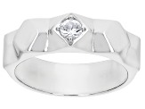 Pre-Owned White Zircon Rhodium Over Sterling Silver Men's April Birthstone Ring .35ct