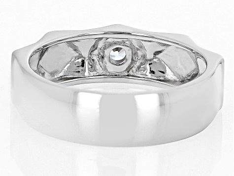 Pre-Owned White Zircon Rhodium Over Sterling Silver Men's April Birthstone Ring .35ct