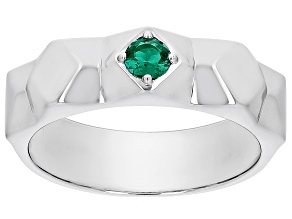 Pre-Owned Green Lab Created Emerald Rhodium Over Sterling Silver Men's May Birthstone Ring .21ct