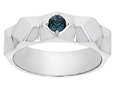 Pre-Owned Blue Lab Created Alexandrite Rhodium Over Sterling Silver Men's June Birthstone Ring .28ct
