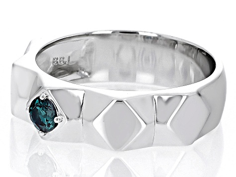 Pre-Owned Blue Lab Created Alexandrite Rhodium Over Sterling Silver Men's June Birthstone Ring .28ct