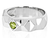 Pre-Owned Green Peridot Rhodium Over Sterling Silver Men's August Birthstone Ring .26ct