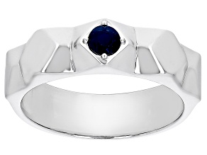 Pre-Owned Blue Sapphire Rhodium Over Sterling Silver Men's September Birthstone Ring .34cy