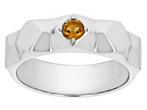 Pre-Owned Yellow Citrine Rhodium Over Sterling Silver Men's November Birthstone Ring .21ct
