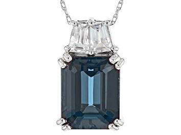Picture of Pre-Owned Blue Lab Created Alexandrite Rhodium Over 10k White Gold Pendant with Chain 4.23ctw