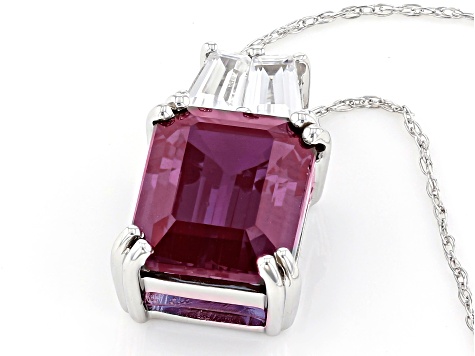 Pre-Owned Blue Lab Created Alexandrite Rhodium Over 10k White Gold Pendant with Chain 4.23ctw