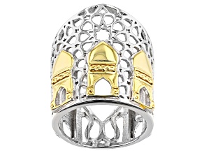 Pre-Owned Sterling Silver With 18K Yellow Gold Accents Palace Motif Ring