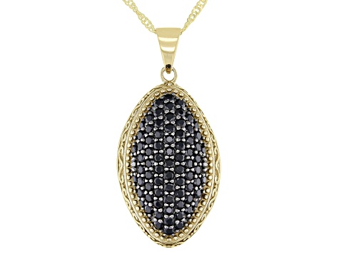 Pre-Owned Round Black Spinel 18k Yellow Gold Over Sterling Silver Pendant With chain 1.56ctw