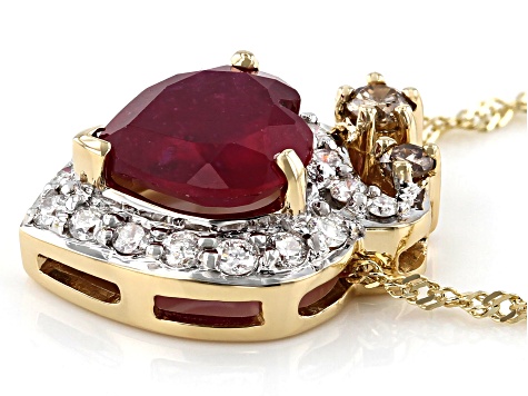 Pre-Owned Red Mahaleo®Ruby Mothers 10k Yellow Gold Pendant With Chain 2.47ctw