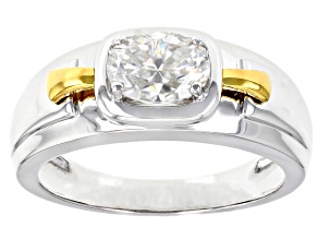 Pre-Owned Moissanite Platineve And 14k Yellow Gold Over Platineve Mens Ring 1.50ct Dew